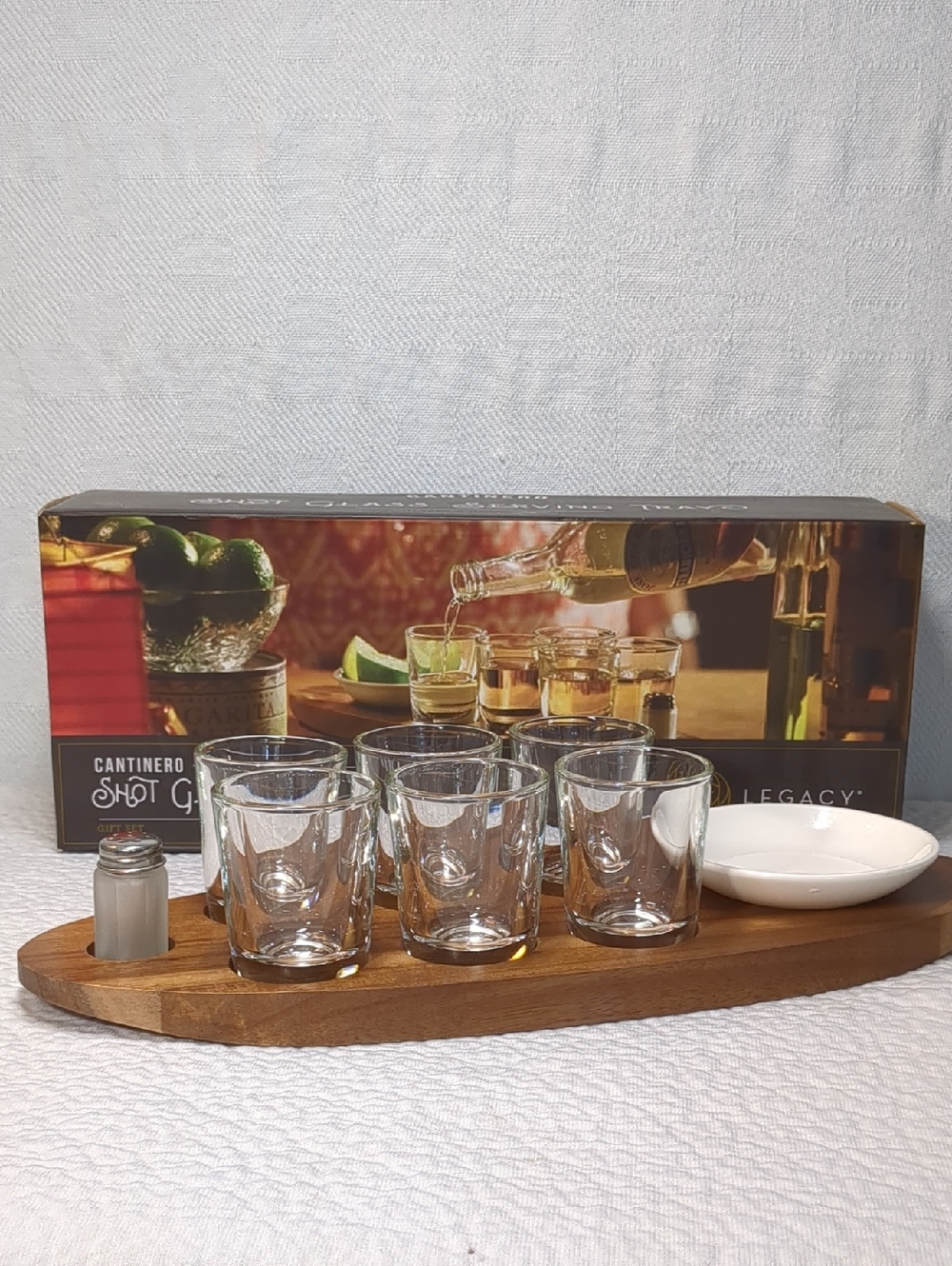 Legacy Clear Glass Shot Set with Wood Serving Tray